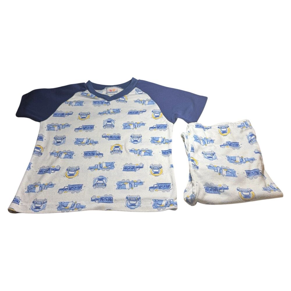 VTG Carters Boys Truck Print Pajama Set Blue White 7 Y2K Sleepwear Kidcore Retro